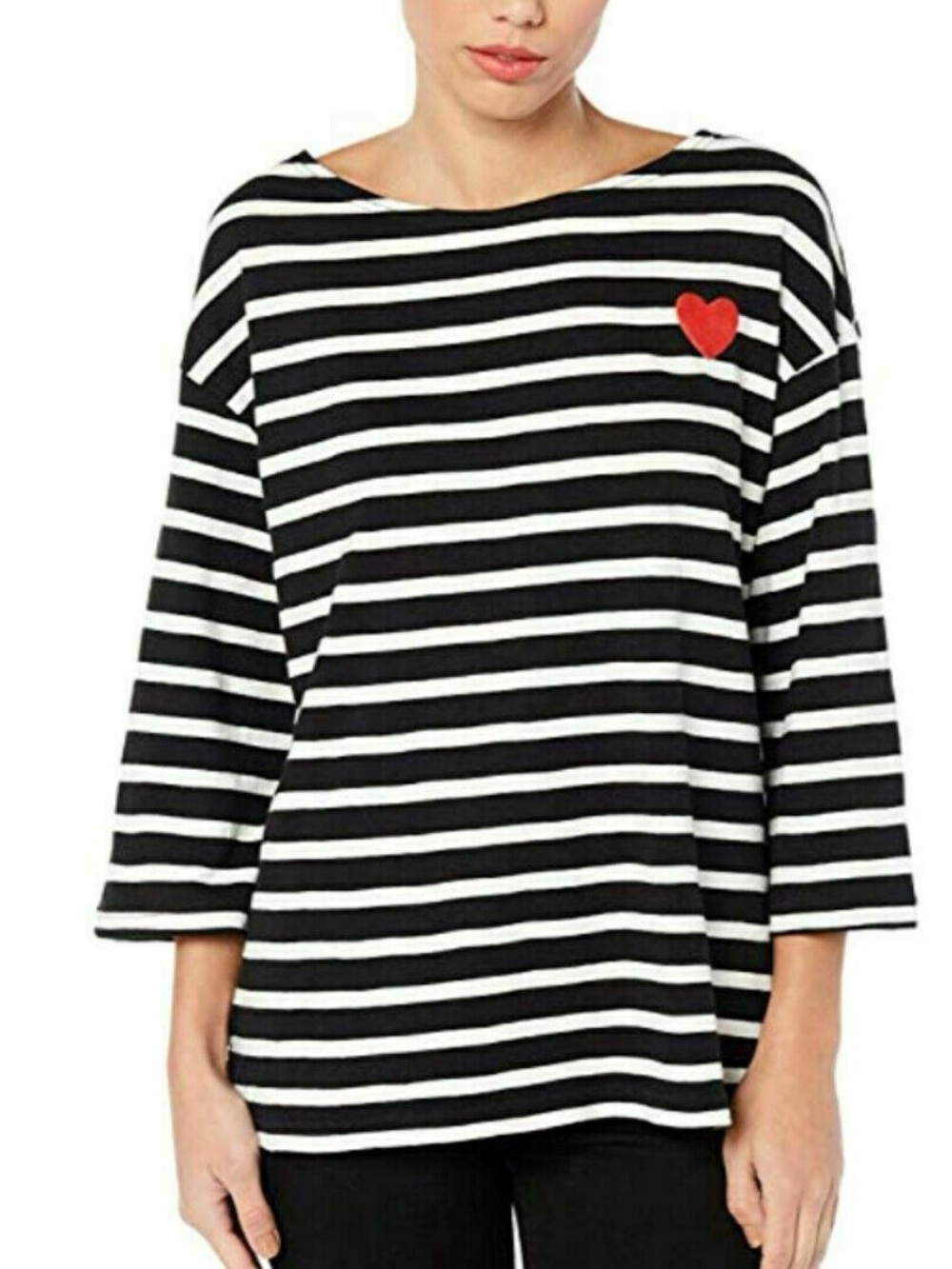 Levi's Black and White Striped Tee with Red Heart Size XL